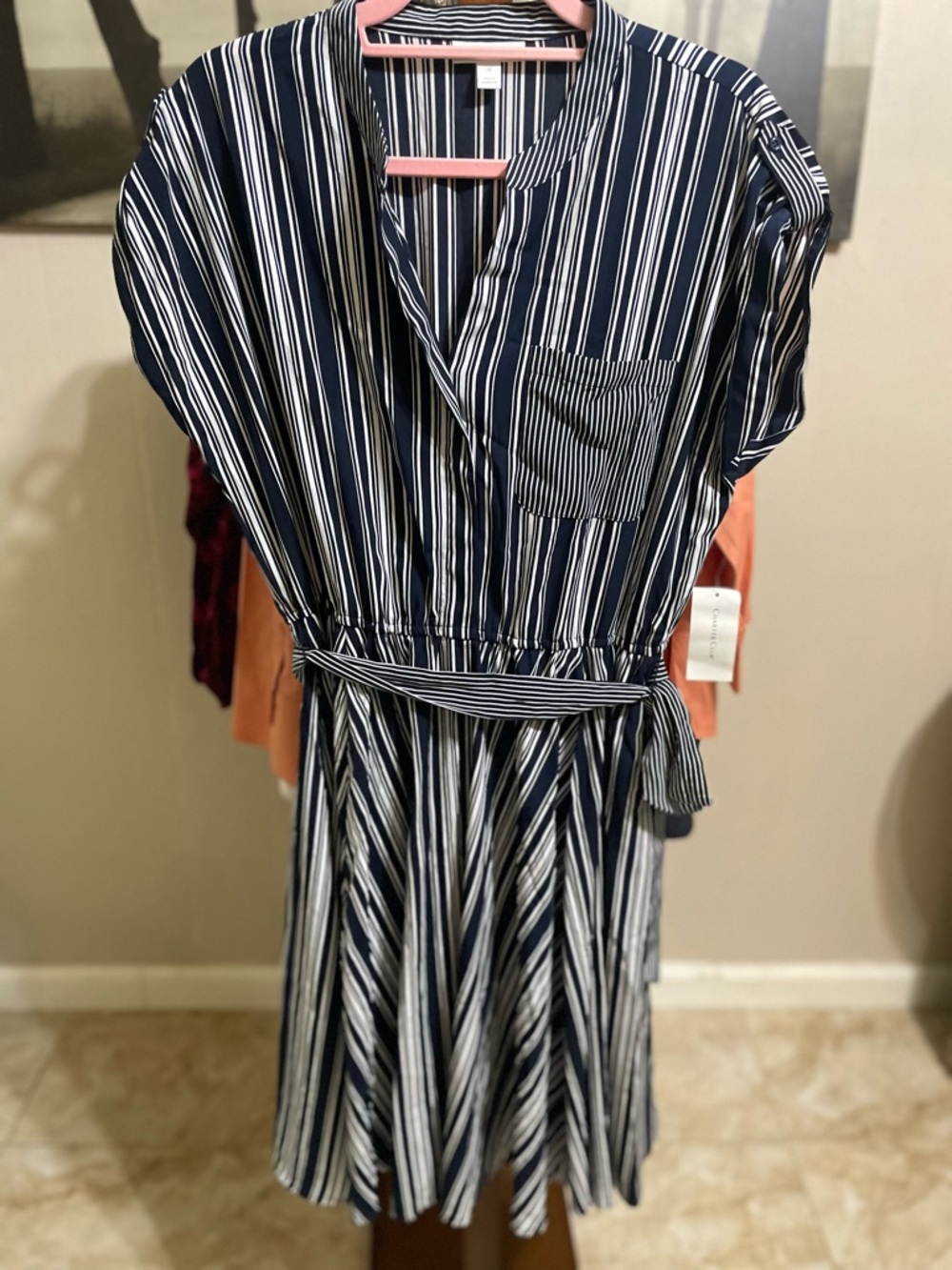 Charter Club Navy and White Vertical Stripe Shirt Dress - Picture 1 of 4